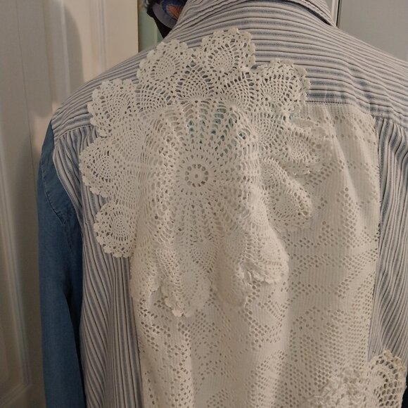 3647 Size 2X Upcycled Red Camel Lace Trimmed Tunic. - Picture 6 of 12